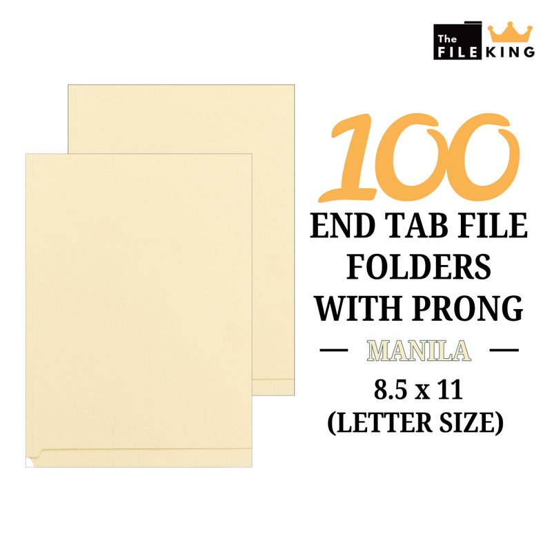 The File King Full Side Tab Manila File Folder with Fastener - Letter Size | Box of 50 | Space for Jacket Labeling | 11-Pt Fiber | Organize Papers for Shelf Filing | USA Made - Image 2